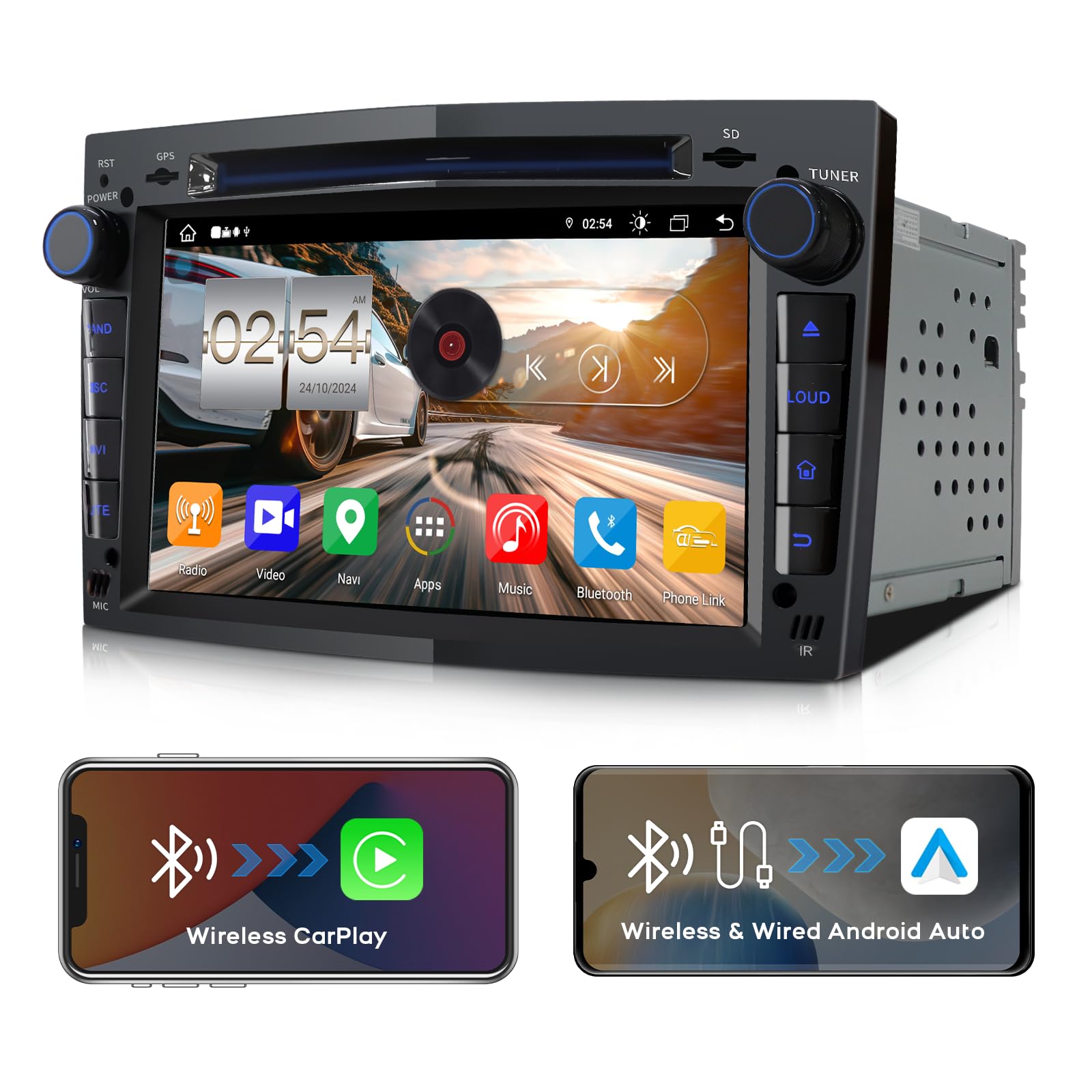 [Android 13.0 4GB+64GB 2.0Ghz] Autoradio Bluetooth Carplay 2 DIN per Opel, Autoradio da 7 Pollici con Schermo WiFi/GPS/RDS/CD DVD/USB/FM/SD/RCA, Supporta il Controllo Del Volante