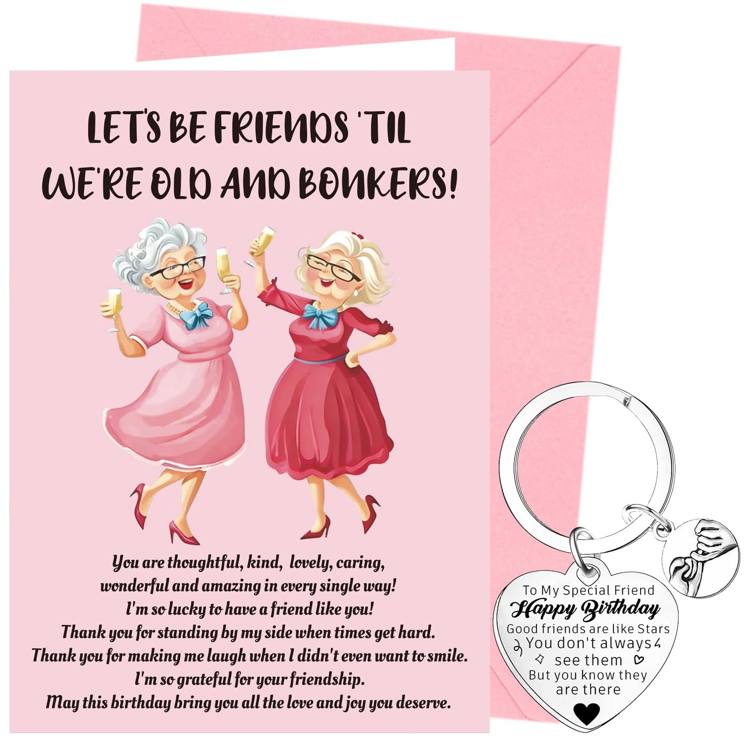 XINDY Special Friend Birthday Card Femal, Sentimental Wording & Funny Happy Birthday Card Best Friend Keyring Bestie Gifts for Her with Envelope
