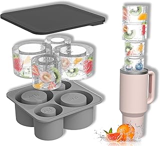 Silicone Ice Tray Set Designed for Stanley Thermos - Fits 20-40 oz Glass and Stanley Cups, Upgraded with 4 Compartment Silicone Cylinder Ice Molds, Multipurpose Ice Tray for Various Beverages