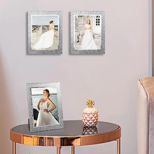 Miniatura 8 de Portarretratos de cristal de 8 x 10 pulgadas, 2 unidades, marco de fotos con purpurina brillante de 8 x 10 pulgadas, espejo de cristal, regalo de