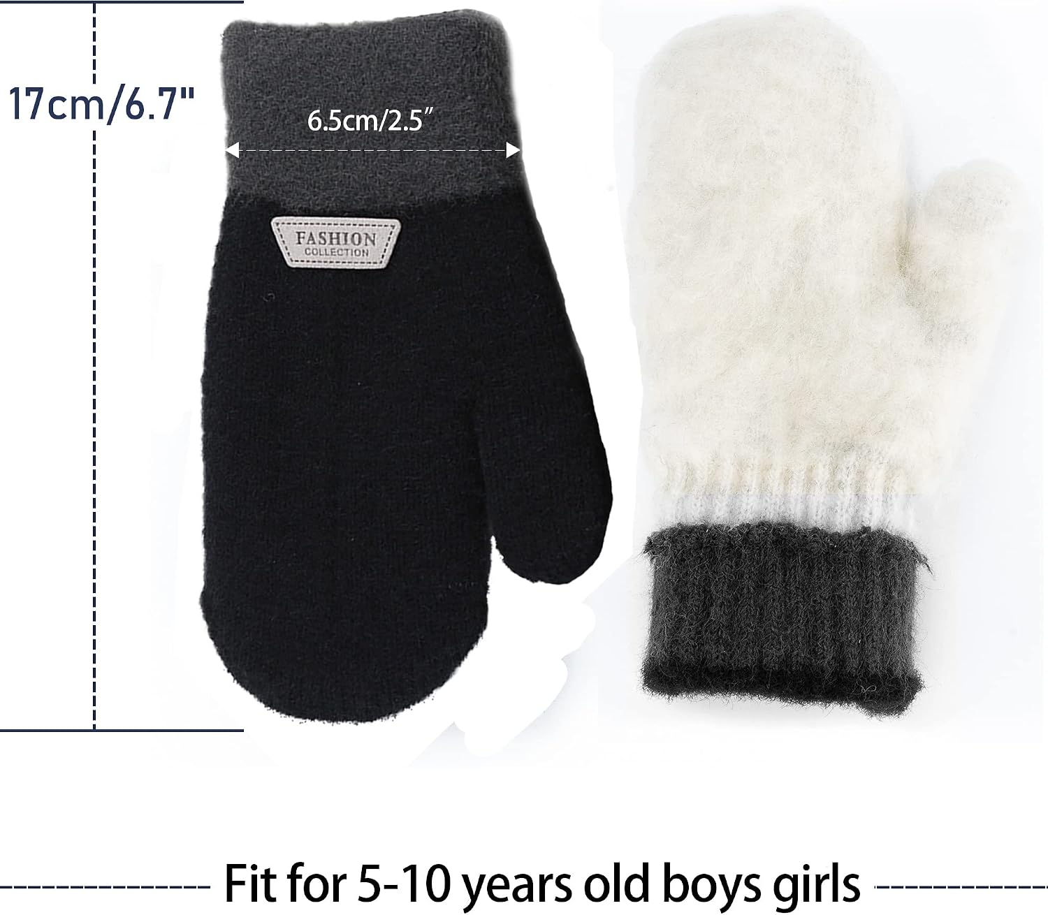 FGSS Kids Winter Stretch Knitted Mittens - Thick Warm Gloves for Boys Girls 4-10 Yrs