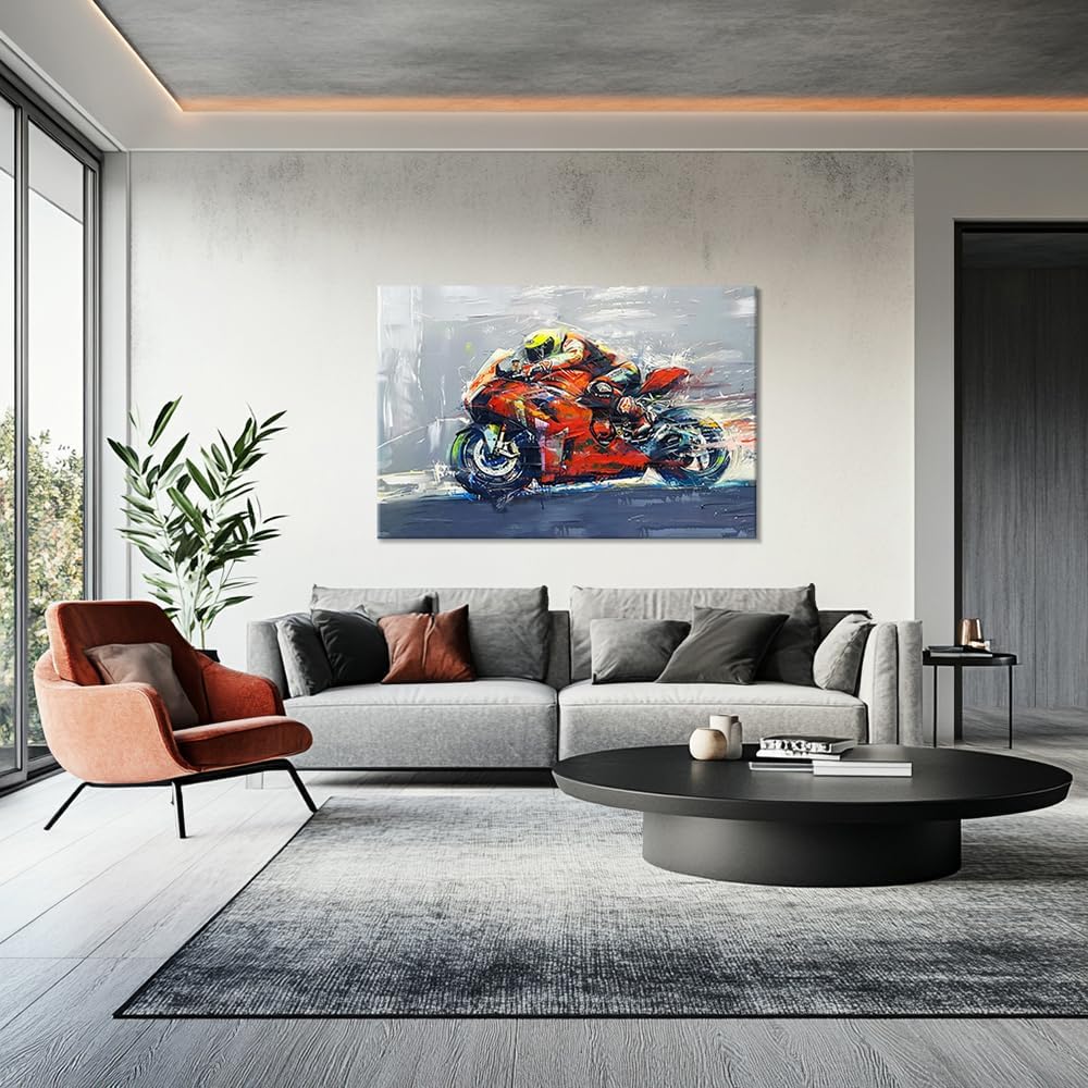 LUNGHANARTS Wall Art for Living Room Motocross Rider Painting Motorcycle Decor Motorcycle Race CanvasPrints Art Modern ArtworkYouth room decoration (Orange12INx16IN) - Image 5
