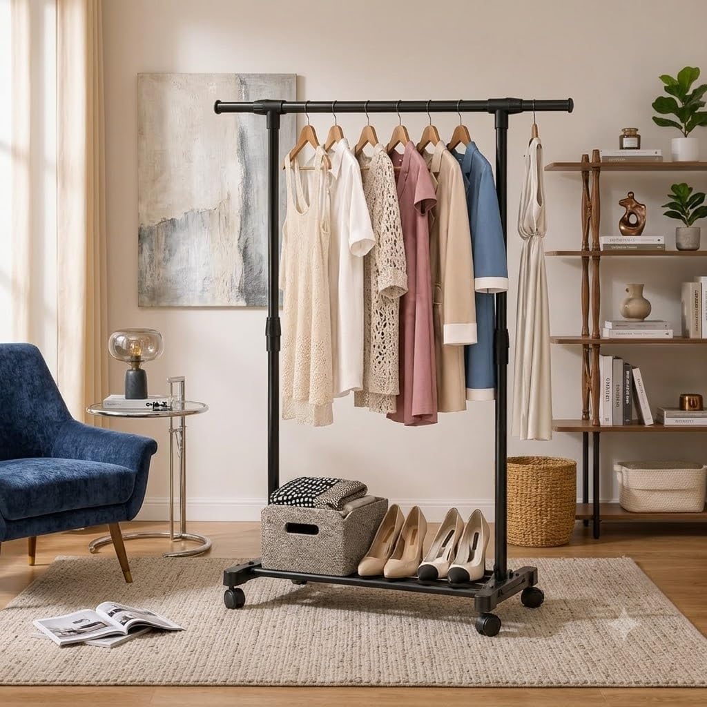 𝗞𝗢𝗦𝗠𝗘𝗥 Heavy-Duty 𝗠𝗲𝘁𝗮𝗹 Hanger Stand for 𝗖𝗹𝗼𝘁𝗵𝗲𝘀 Hanging, | Garment 𝗦𝘁𝗮𝗻𝗱 𝗥𝗮𝗰𝗸 Clothe Storage Freestanding 𝗖𝗹𝗼𝘁𝗵 𝗛𝗮𝗻𝗴𝗶𝗻𝗴 Stand for Bedroom, Entryway, Living Room-image-9