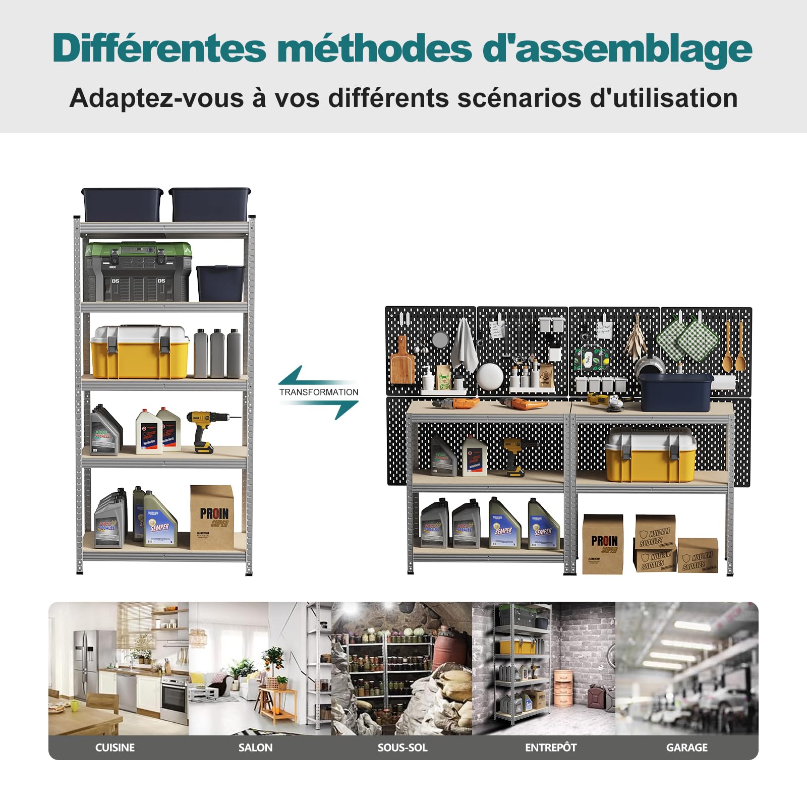 Lot de 2, Étagère Rangement 5 Tablettes Réglables, Capacité 875 kg, Rayonnages en métal Idéal pour Cave ou Garage (2)
