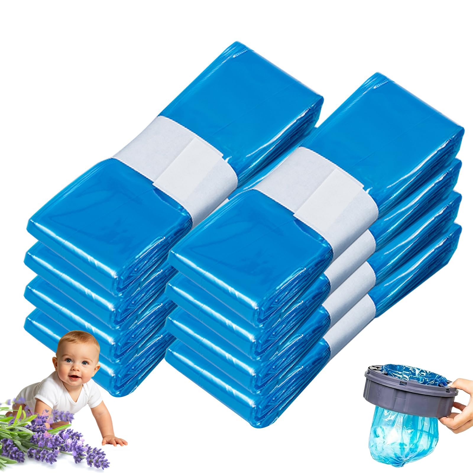 8Pack Nappy Bin Refills 4.5m Diaper Bin Pail Disposal Bags Nappy Bin Refill Bags Compatible with Tommee Tippee, Twist & Click, Angelcare, Spross Smellproof Leak-Resistant