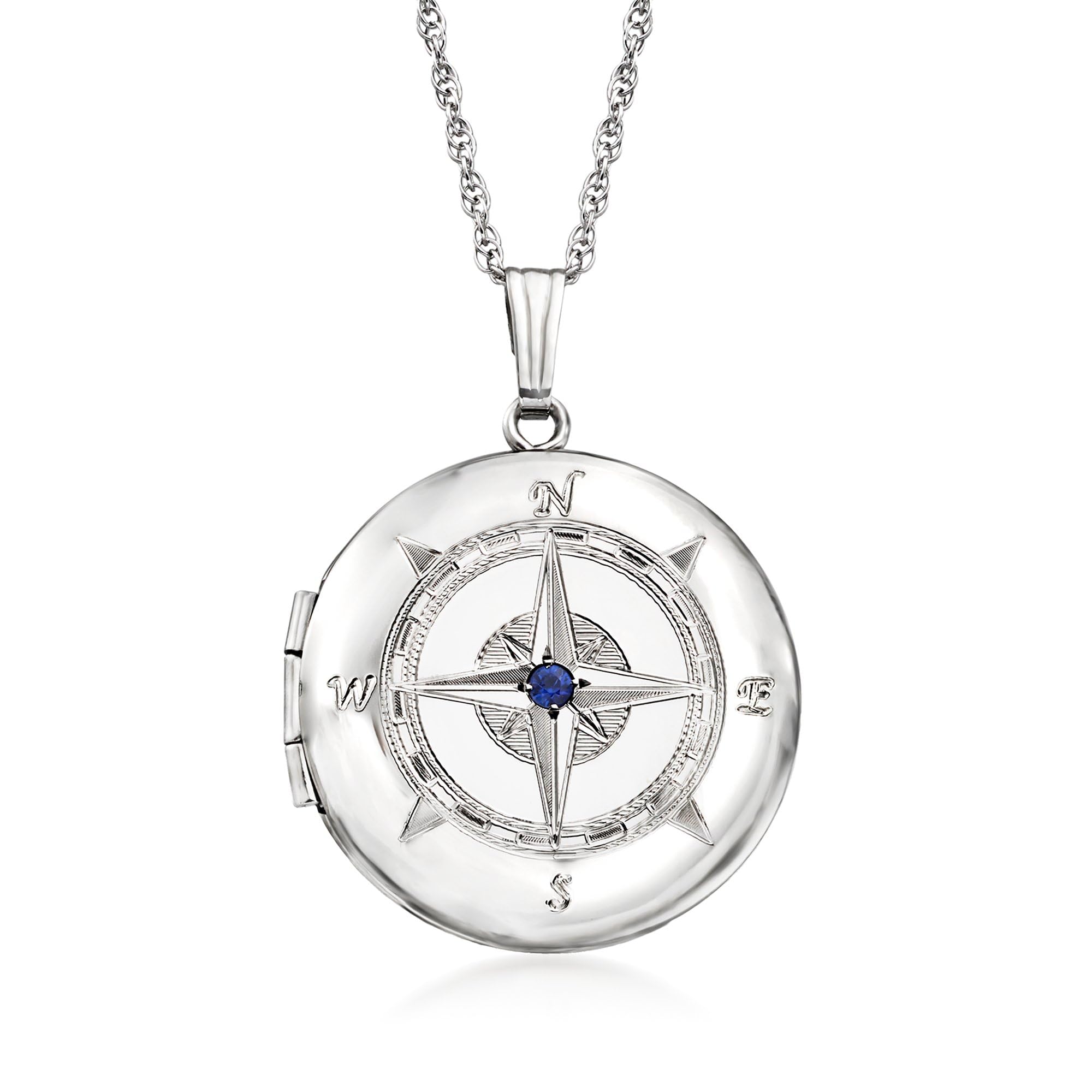 Ross-Simons Sterling Silver Compass Locket Necklace With Single Sapphire