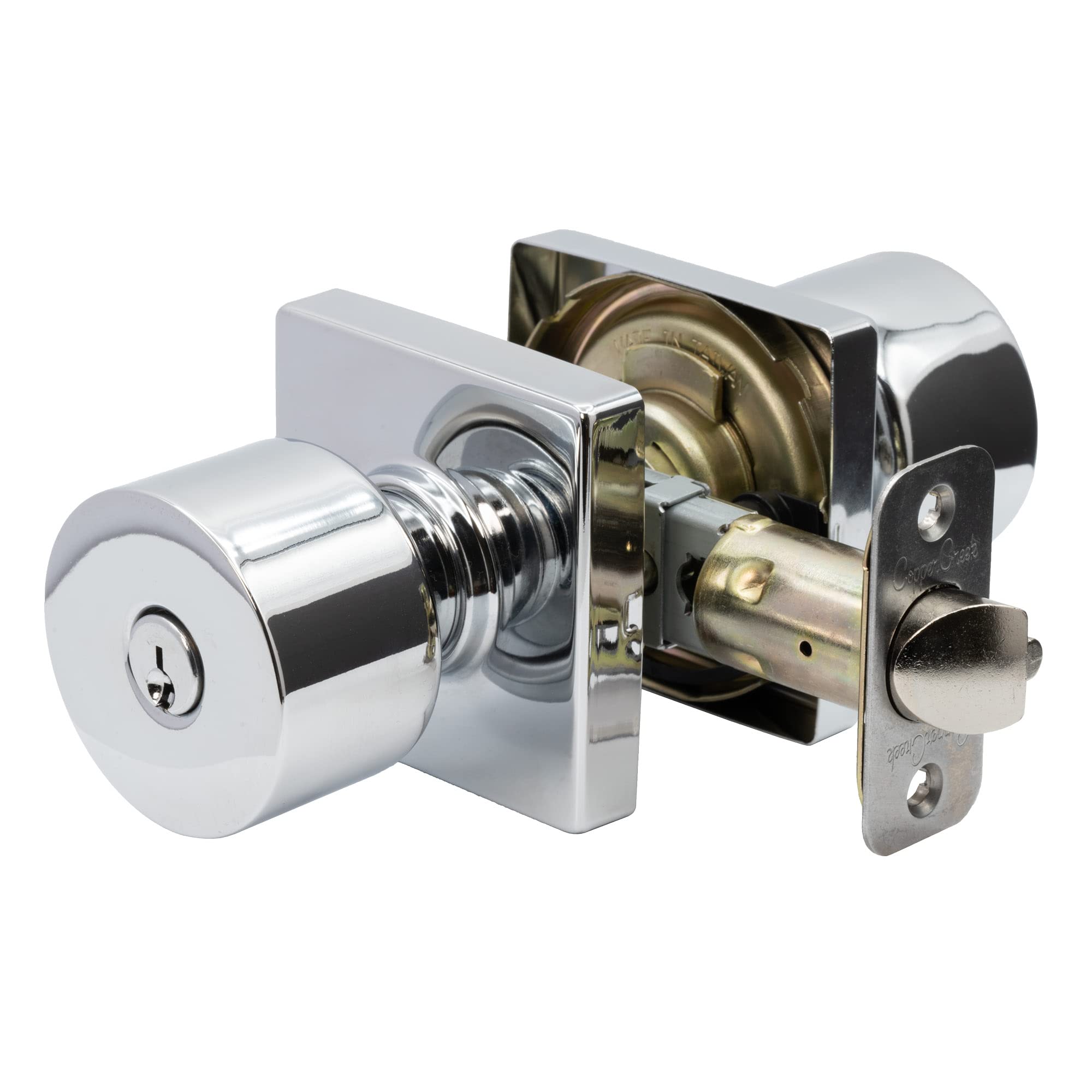 Copper Creek Metro Entry Function with Square Rosette Door Knob in Polished Stainless