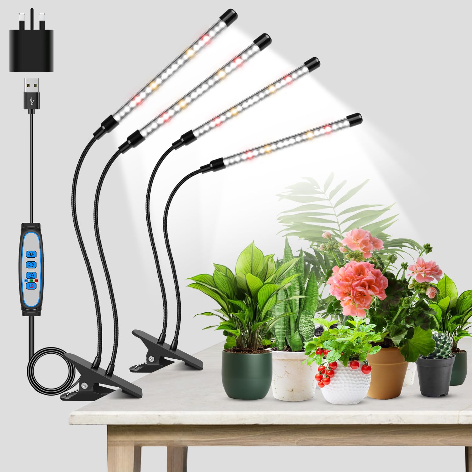 Garpsen Grow Lights, 2 Heads Full Spectrum Plant Light with Clip, 2Pack