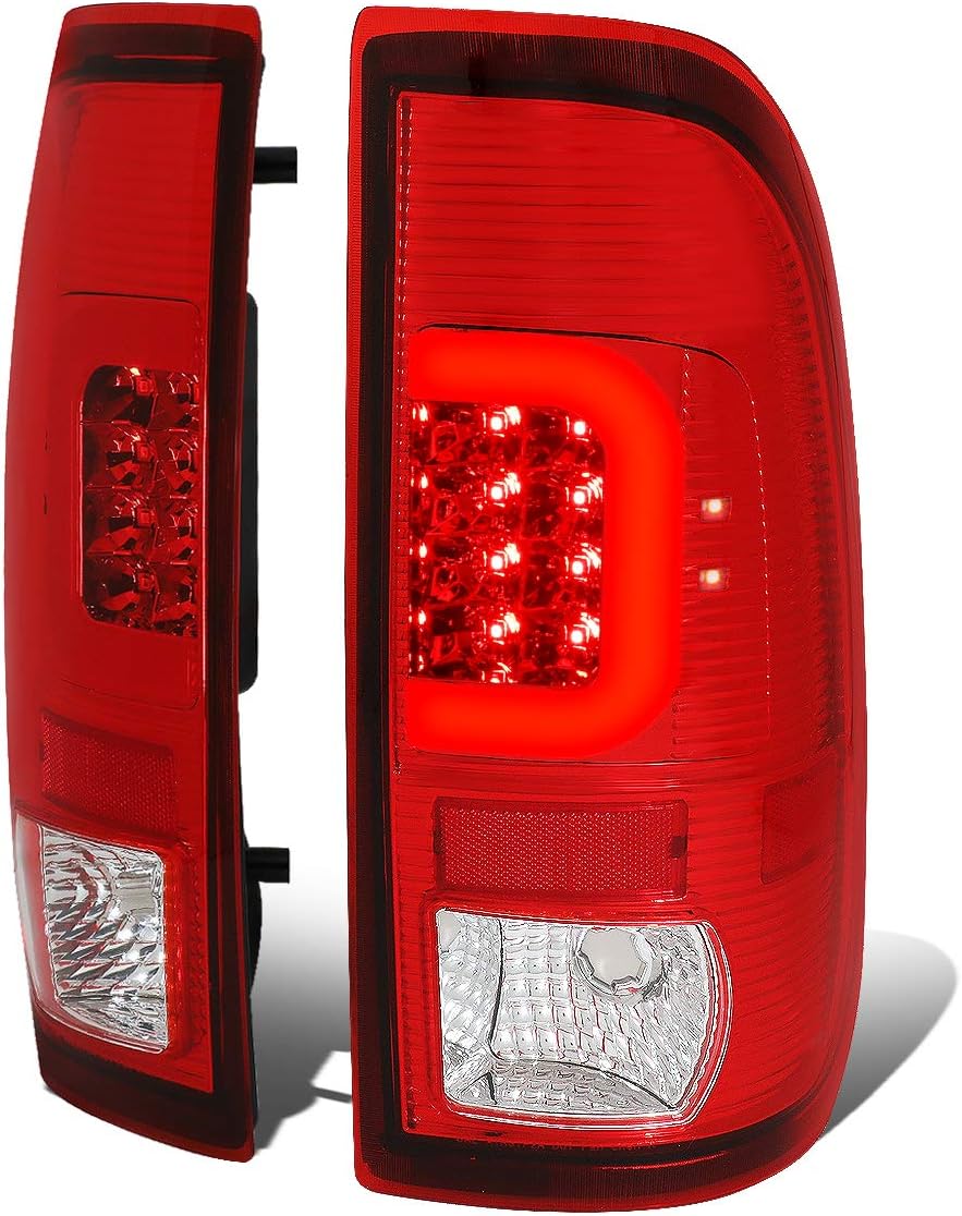 Auto Dynasty Rear Tail Lights Compatible with 2008-2016 Ford F-250 F-350 F-450 F-550 Super Duty, Driver and Passenger Side 3D LED C-Syle Brake Lamps, Chrome Housing Red Lens
