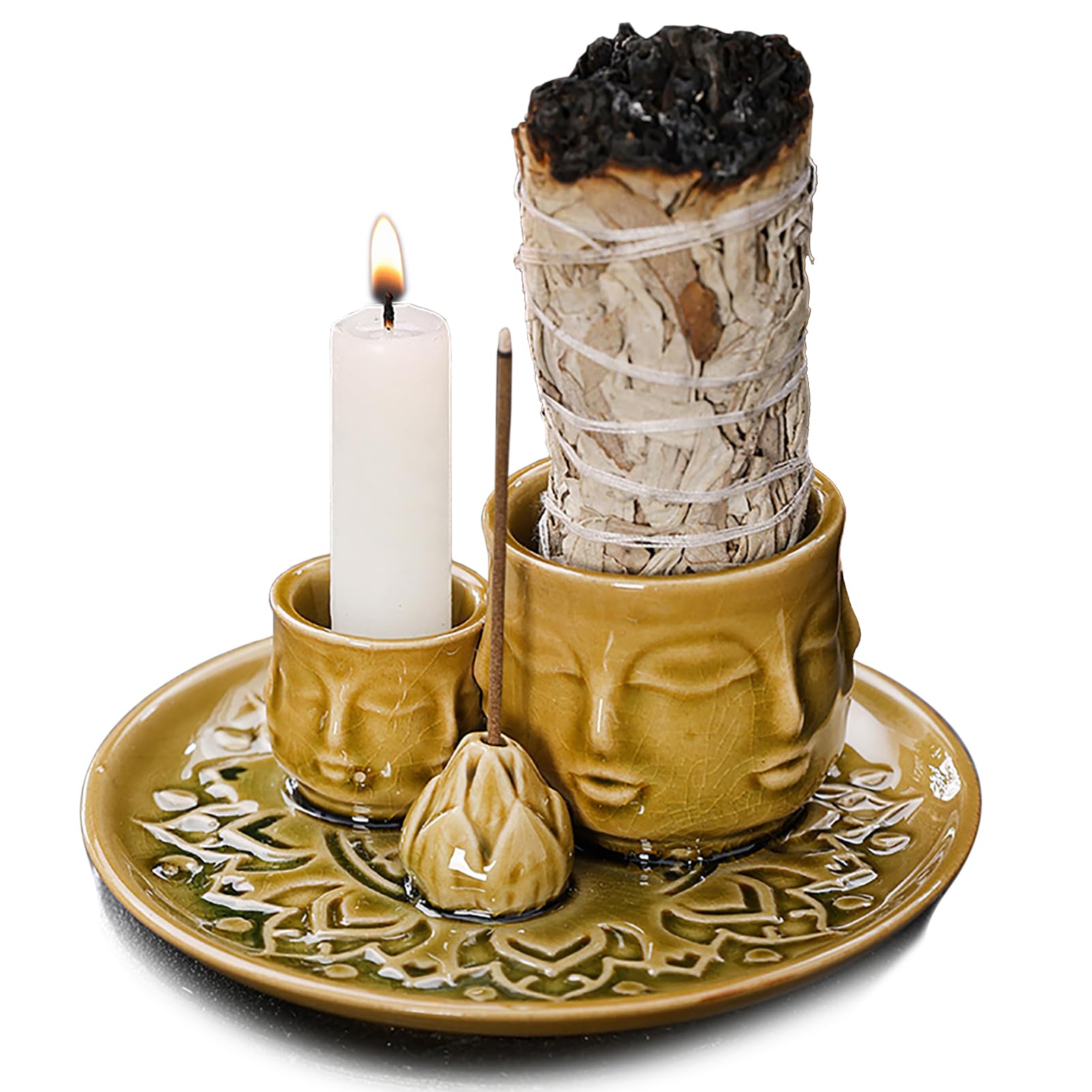 Ceramic Incense Burner Holder for White Sage, Palo Santo Stick, Incense Sticks, Candle, Decoration for Home, Office, Zen Meditation Room, Spa Yoga Club