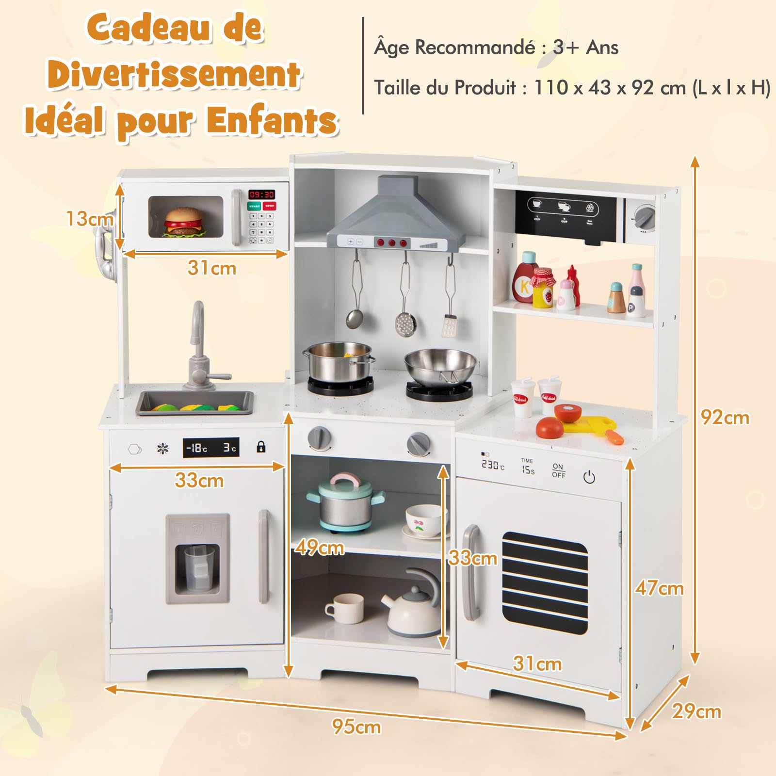 Cuisine Enfant En Bois DREAMADE 3 Ans+ Avec Micro-Ondes, Cuisinière Et Accessoires - Sons Et Lumières Blanc Naturel Jeu D'imitation Cuisine Réaliste Cuisine Enfant En Bois DREAMADE 3 Ans+ Avec Micro-Ondes, Cuisinière Et Accessoires - Sons Et Lumières Blanc Naturel Jeu D'imitation Cuisine Réaliste