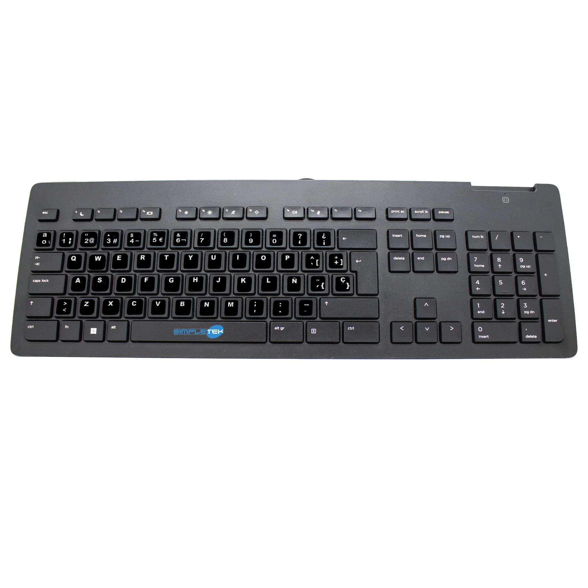 SIMPLETEK - Teclado Slim USB Lector SmartCard Layout QWERTY Español | Modelo con cable ultrafino con lector de tarjetas integrado, escritura silenciosa y cómoda para oficinas y negocios.