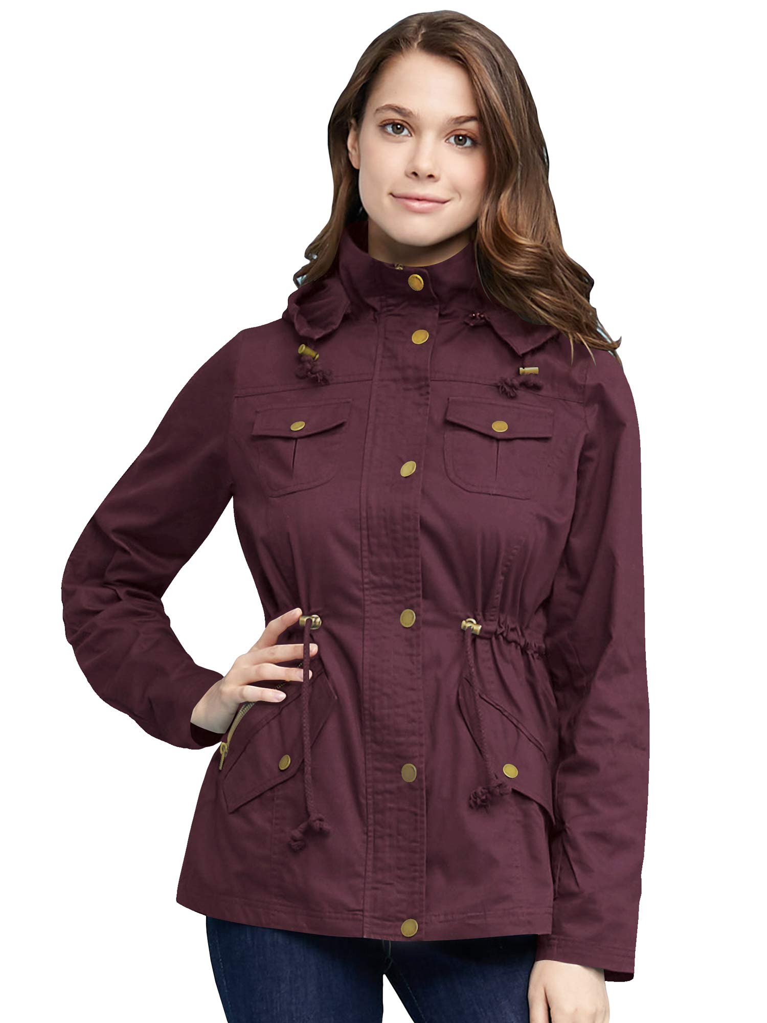 Come Together California Women's Zip Up Faux Fur Fleece/Safari Military Anorak Jacket Parka with Hood Drawstring