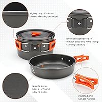 Vista 3 de 17pcs Camping Cookware Kit, 0.45Gal Pot, 7inches Pan,0.30Gal Kettle Set with 2 Set Stainless Steel Cups Plates Forks Knives Spoons for Hiking