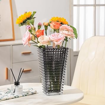 MCMCNCUIU Crystal Glass Vase, Clear Large Vase, Crystal Vases for Flowers, Large Flower Vases for Living Room, Bedroom, Kitchen, Dining Table, Mantle, Wedding