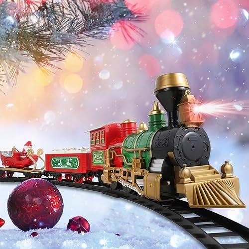 Miniatura 2 de Juego de tren de Navidad para árbol de Navidad, juego de tren ferroviario con humo, luces, sonido y muñeco de nieve de Papá Noel