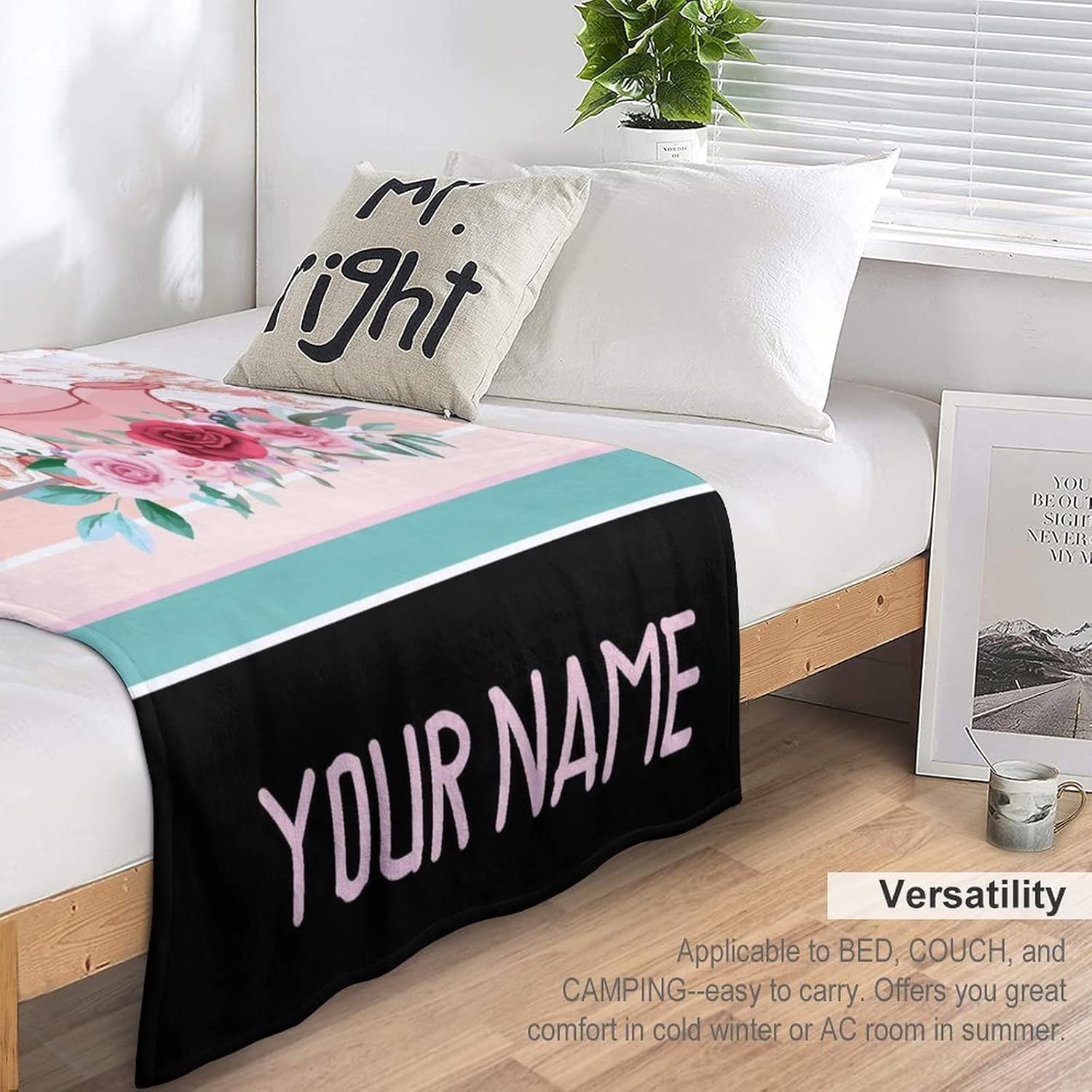 Personalized Pig Blanket Gifts with Text Name, 50"x60" Flannel Fleece Throw Blanket Soft for Girls Boys Adults, Lightweight, Comfortable, Warm Cute Pig Themed Blanket for Bed Couch