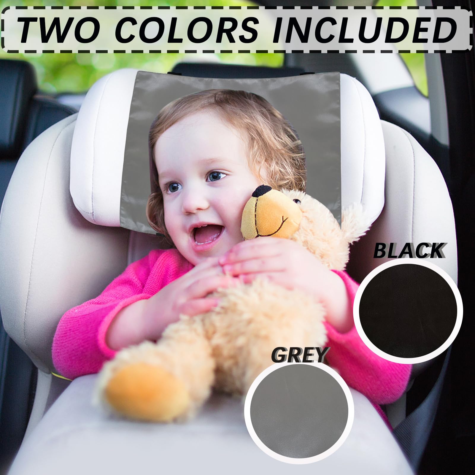 Satin-Autositz-Kopfstützenbezug für Babys, weiches Seidengefühl, Kopfstützenbezug für Haarschutz, Satin, Haarschutz für Babyschale, 2 Stück (schwarz + grau)