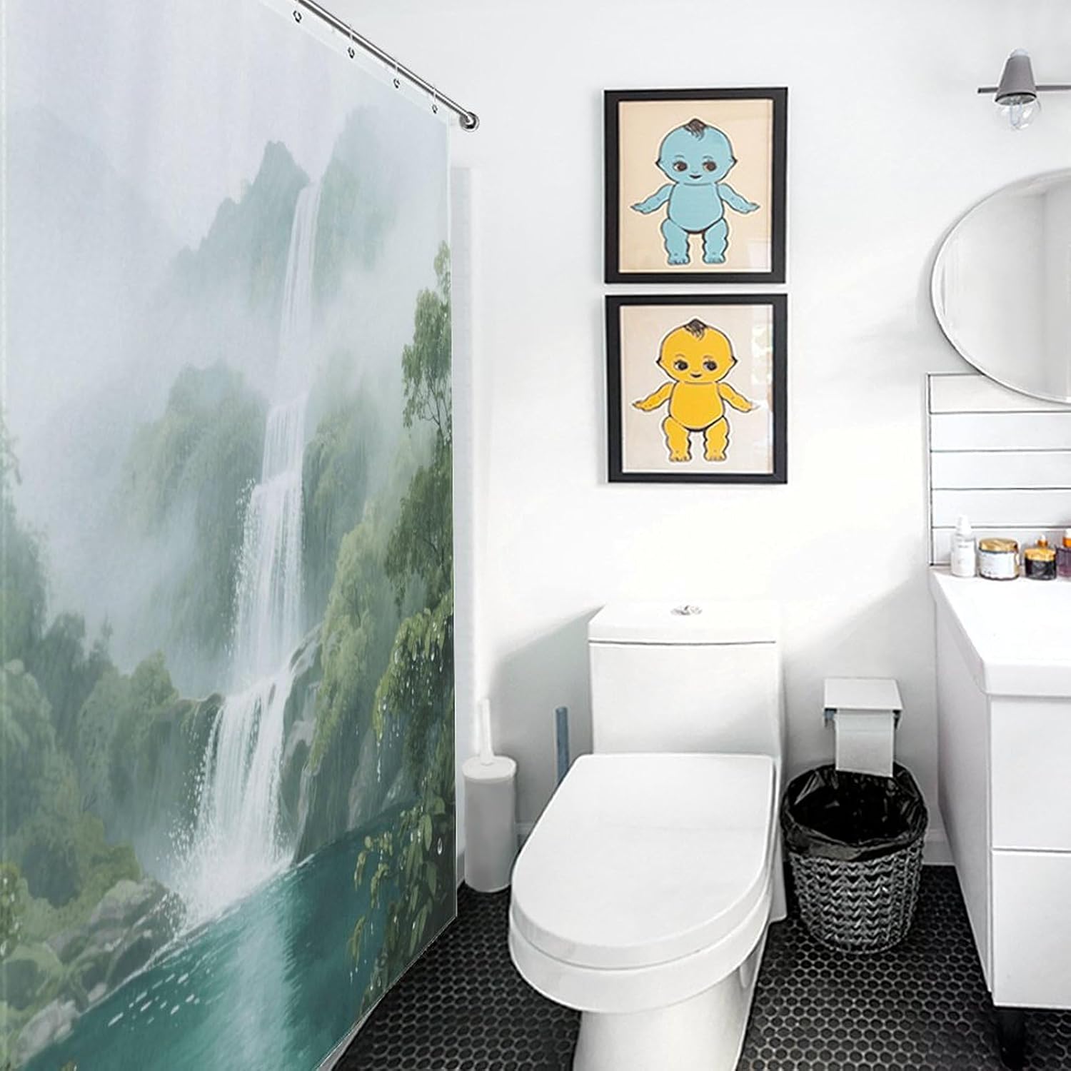 Shower Curtains Fabric Shower Curtain Liner Liner Showers Curtain Mountain Waterfall Showers Curtin Opaque for Privacy Protection Water Splash Protection High Aesthetics