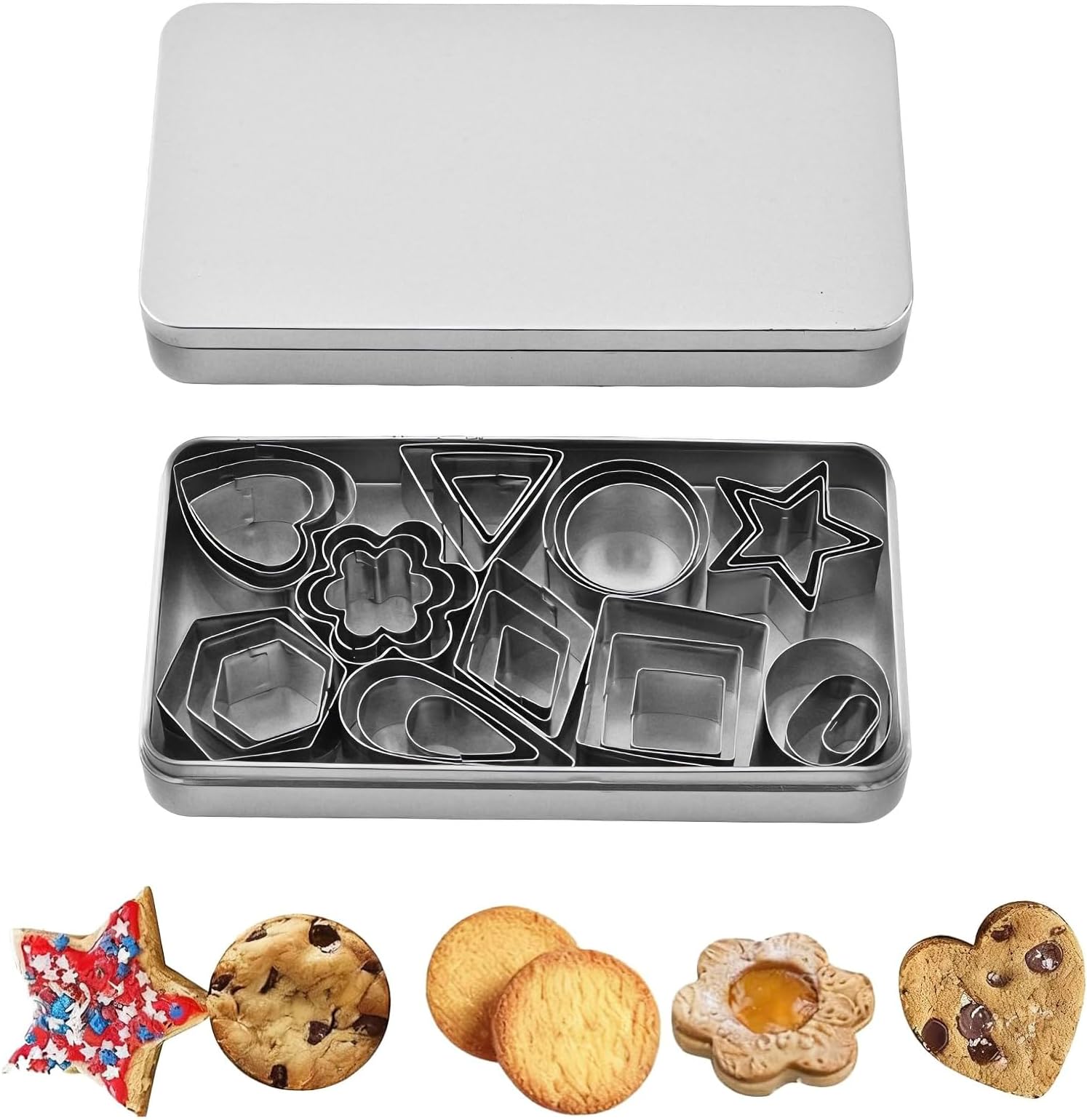 Mini Cookie Cutters Set, 30Pcs Geometric Biscuit Cutters, Small Stainless Steel Cookie Cutter Set for Cake Decorations Sugar Cakes and Biscuits