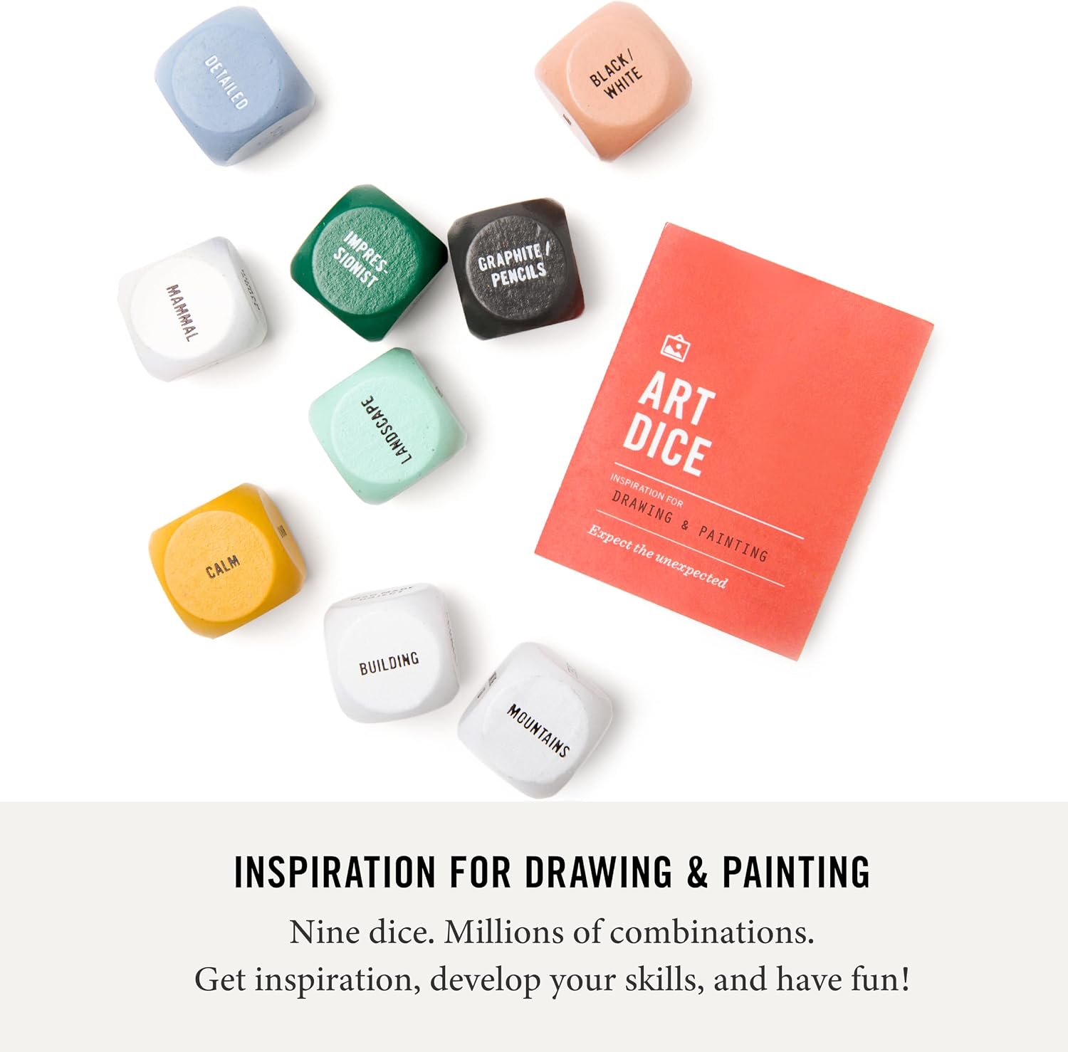 Two Tumbleweeds Art Dice - Drawing & Painting Prompts, Set of 9 dice | The solution to artist's block – Roll to decide what to draw or paint – Fun, Unique Gift for Artists of All Levels