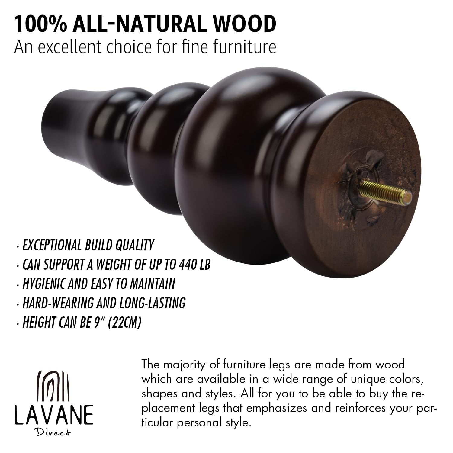 La Vane 8.5 inch / 22cm Wooden Furniture Legs - Image 3