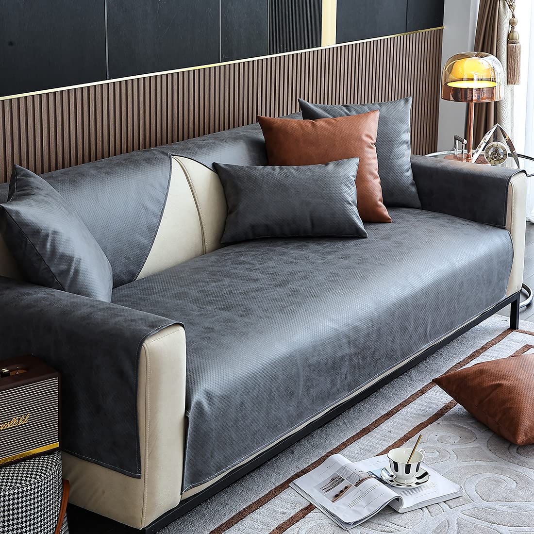 XSlive Faux Leather Waterproof Couch Sofa Cover Vintage PU