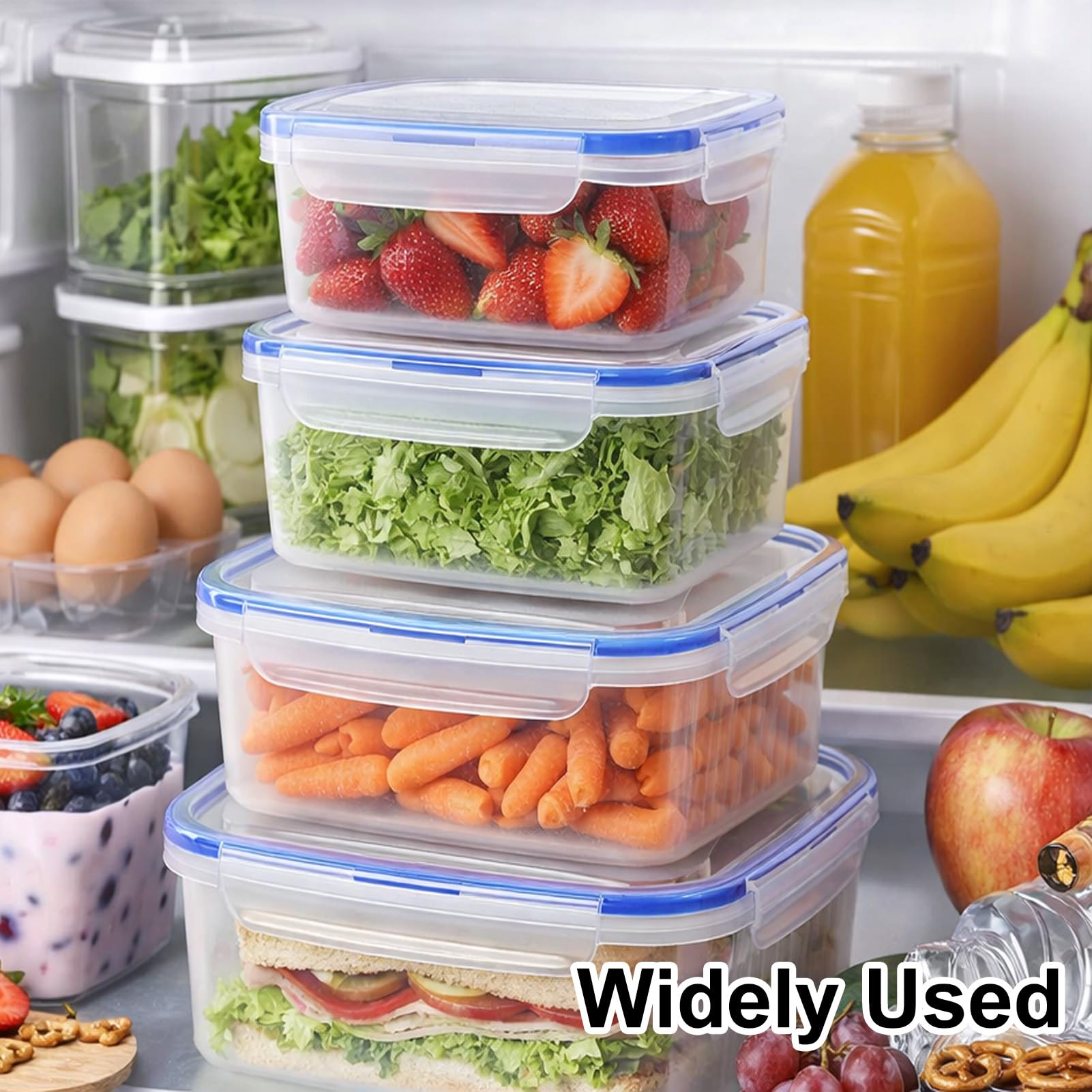 4 in 1 Food Storage Container, Household Transparent Plastic Food Storage Box-Including Drain Basket, Fruit Storages Containers for Fridge with Removable Colanders (Gray,Small+Medium+Large)