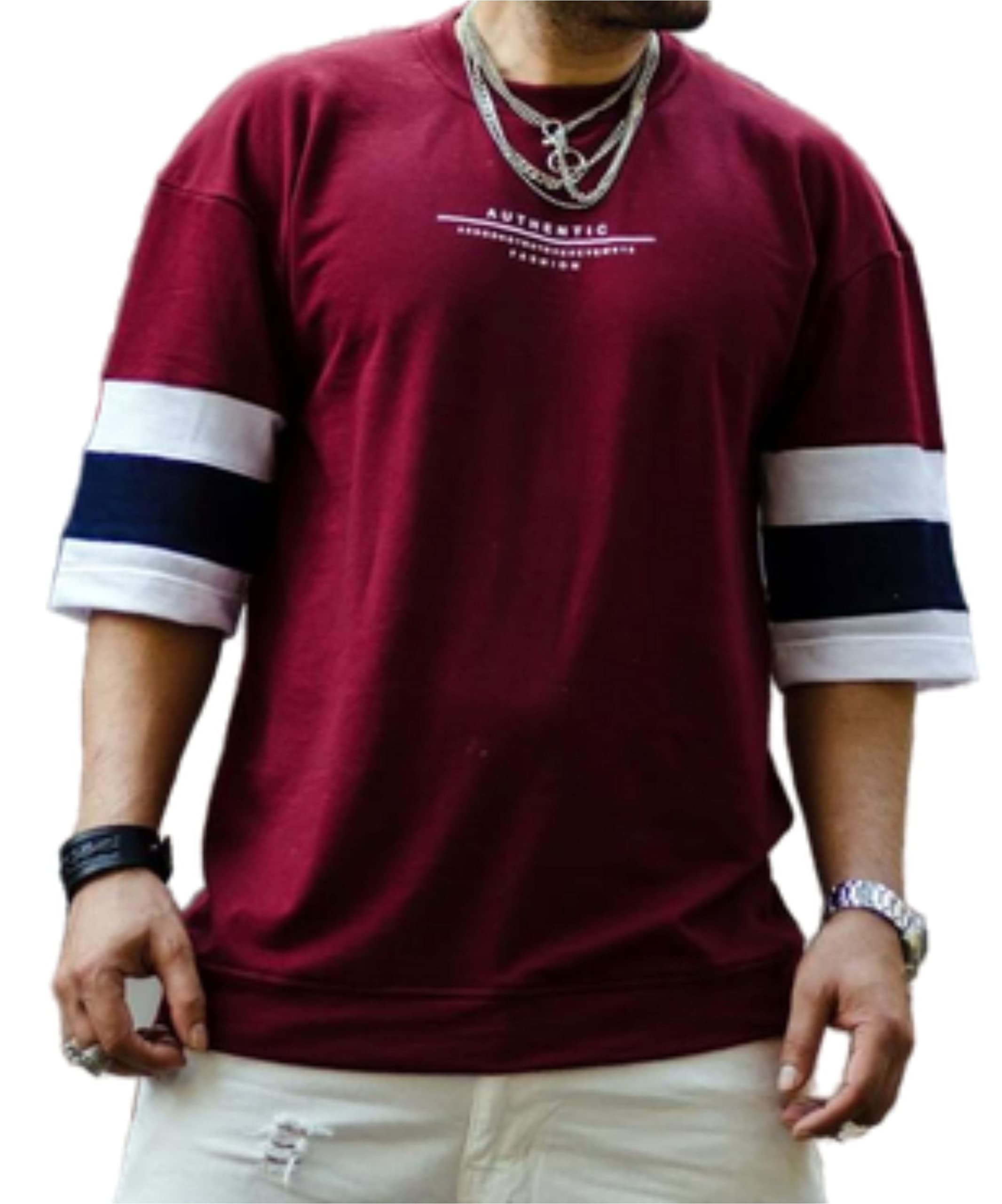 SWAGGER JNSLatest Men's Oversize Printed Tshirt Cotton Blend Half Sleeves Round Neck Drop Shoulder Relaxed Fit T-Shirt for Men Summer Style