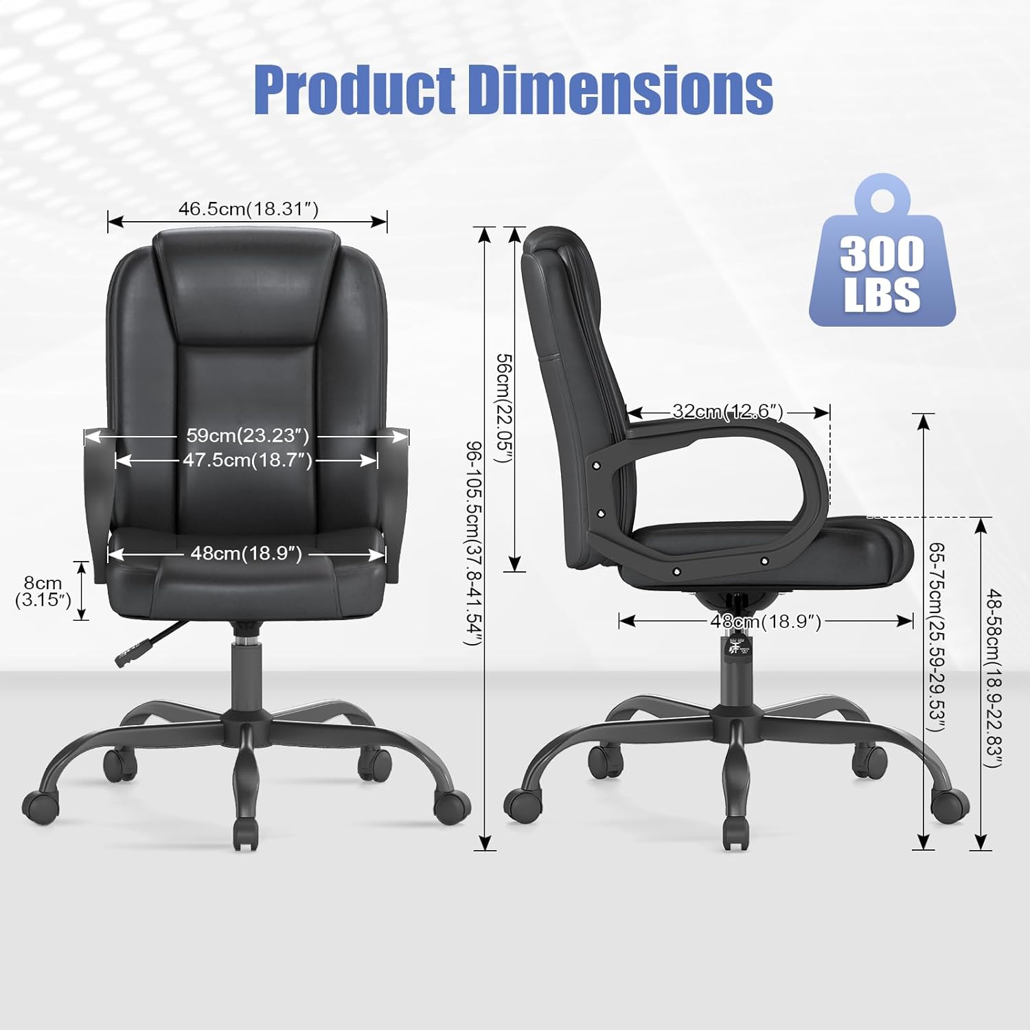 Executive Office Chair, Leather Desk Computer Chair with Armrests, Mid-Back Swivel Adjustable Ergonomic Design for Home Office, 6PC, Black