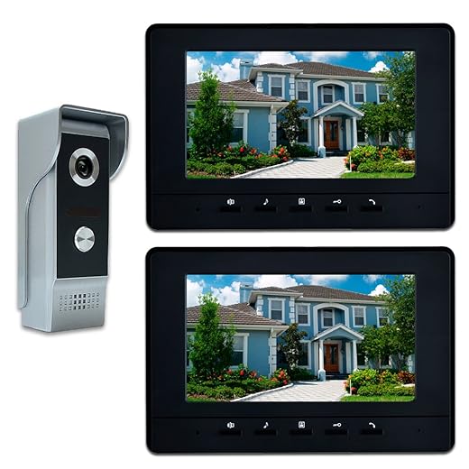 AMOCAM Video Intercom System, 7 Inches Video Doorbell Door Phone System, Wired Video Door Phone HD Camera Kits Dual-Way Intercom for Villa House Office Apartment 1-IR Camera 2-LCD Color Monitor