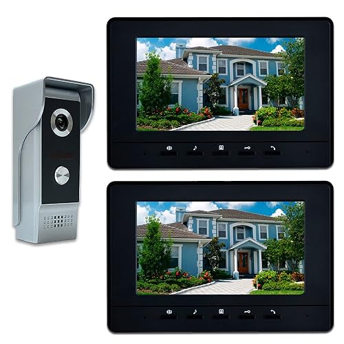 AMOCAM Video Intercom System, 7 Inches Video Doorbell Door Phone System, Wired Video Door Phone HD Camera Kits Dual-Way Intercom for Villa House Office Apartment 1-IR Camera 2-LCD Color Monitor