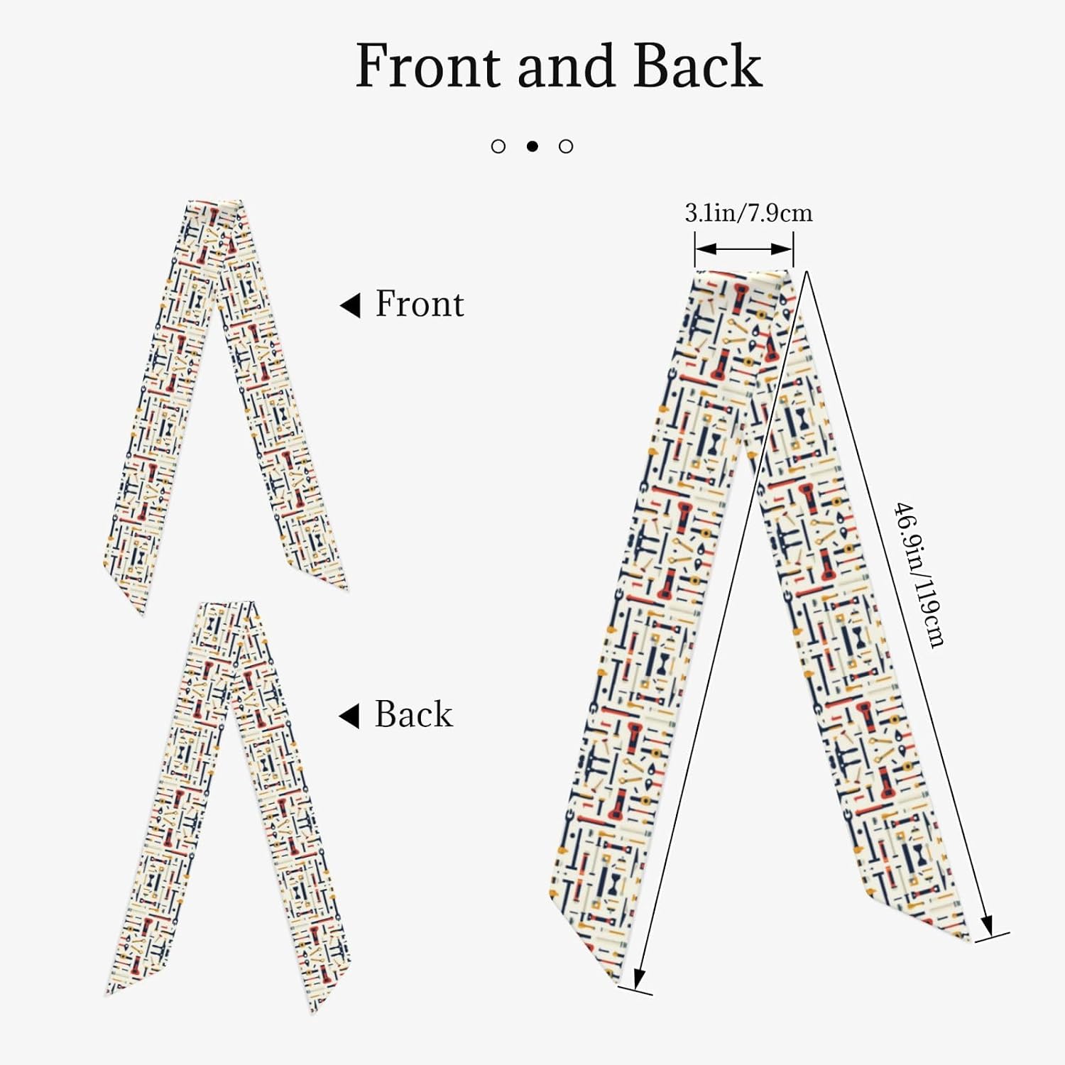 Fashionable Hands-on Tools patterned women's silk scarf, can be used as a headscarf, scarf, clothing accessory, or handbag accessory. image 2