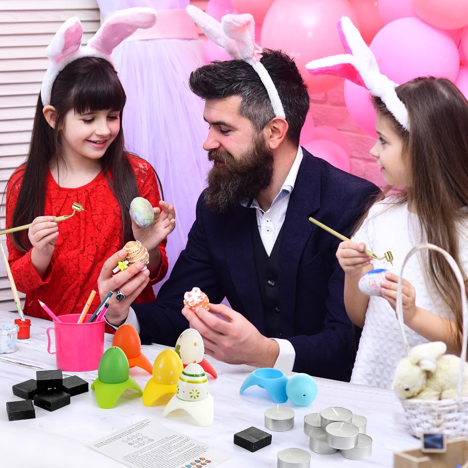 Threlaco 34 Pcs Ukrainian Easter Egg Pysanky Decorating Kit Supplies Kit Include 3 Tip Applicator 12 Beeswax 12 Candle 6 Stand 1 Instructions for DIY Ukrainian Easter Egg Decor(0.3, 0.4, 0.5 mm)