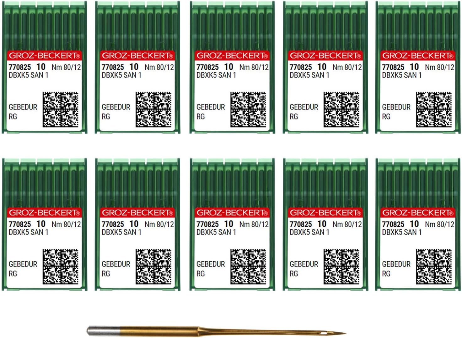 Skysewing 100PCS 770825 80/12 Groz-Beckert DBXK5 SAN1 GEBEDUR Embroidery Needles Titanium Coated RG Point, Suitable for Tajima Barudan SWF Zsk Commercial Industrial Computer Embroidery Machine