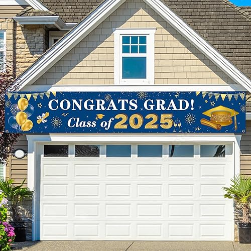 Miniatura 5 de Decoraciones de graduación 2026 Congrats Grad Class of 2026 - Cartel de graduación azul y dorado para patio, decoraciones colgantes para interiores