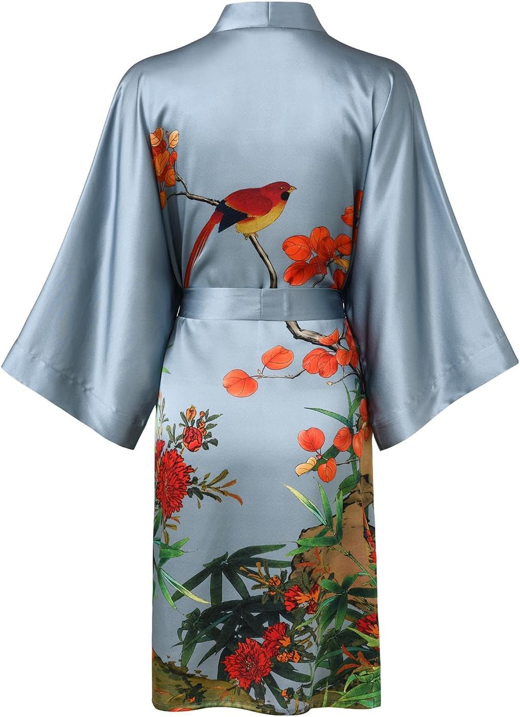 Women's Silk Kimono Robe Short Bathrobe Nightgown 100% Mulberry Silk for Women - Classic Floral Pattern - Image 2