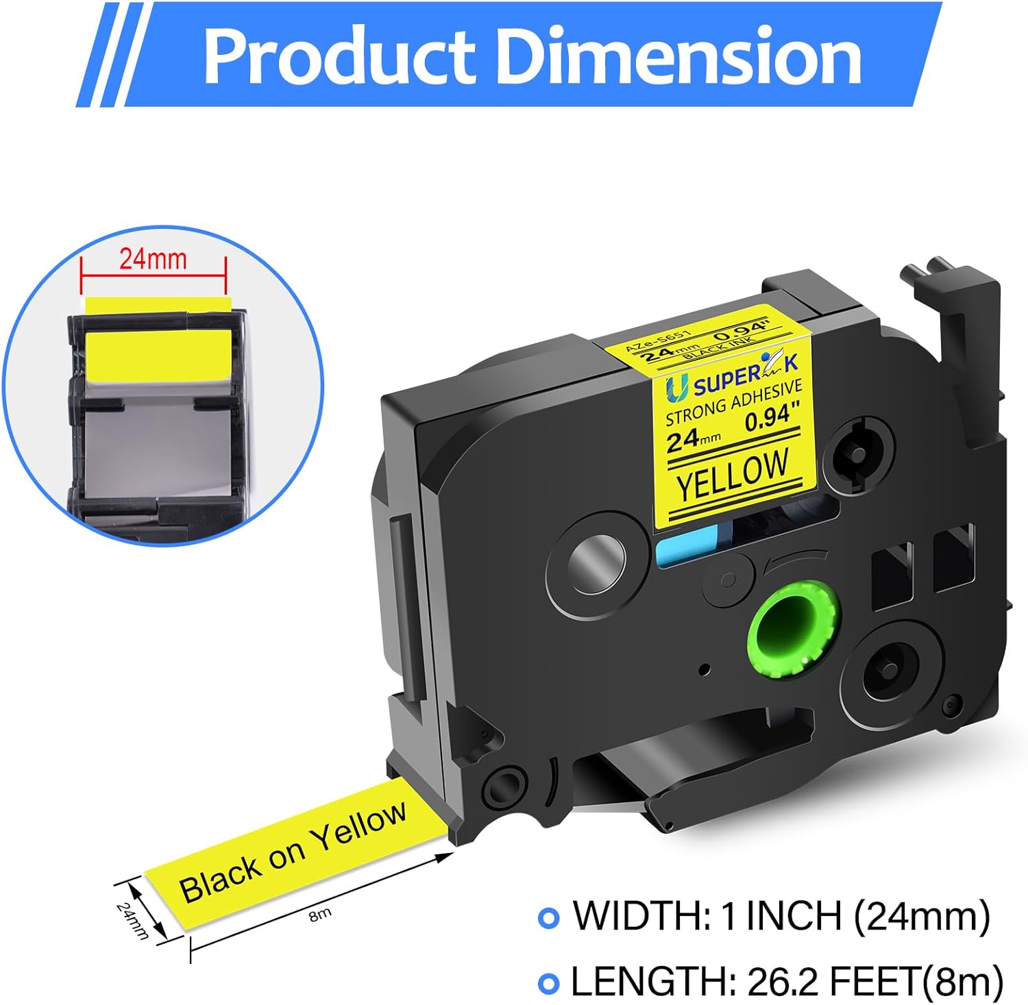 USUPERINK 5PK Compatible for Ptouch TZe-S651 TZ-S651 TZ-651 TZe-651 24mm 1'' Laminated Black on Yellow Extra Strength Label Tape for PT-D600 D600VP P700 P710BT P750W E550W Label Maker
