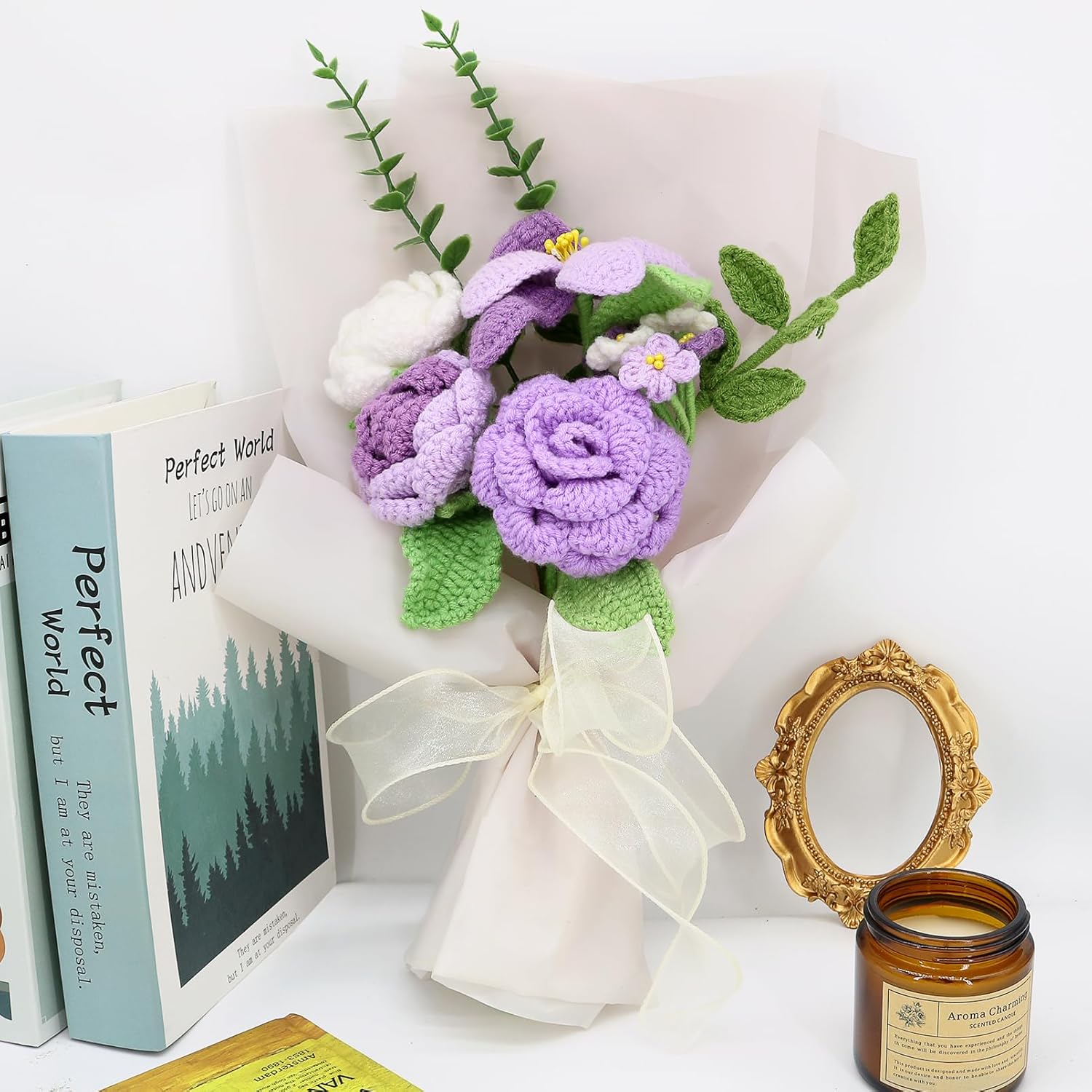 Handmade Crochet Sunflowers Rose Daisy as a Gift for Lover, Family,Friends. Crochet Bouquet, Crocheted Yarn Flowers, Artificial Flower Finished Bouquet (Purple) - Image 5