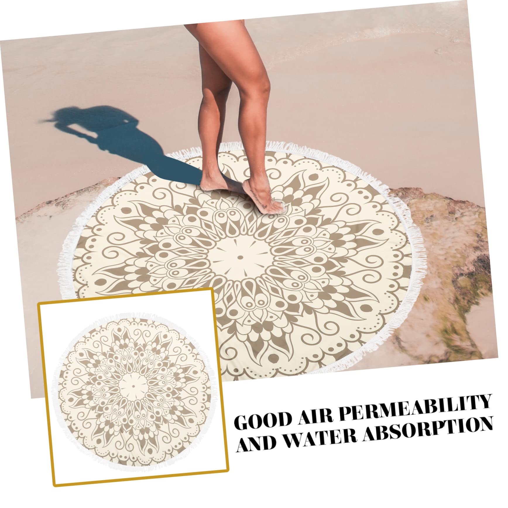 Serviette de Plage Ronde en Tissu Ultra Doux 150cm avec Imprimé Mandala et Franges, Séchage Rapide et Absorption d'eau pour Voyage International