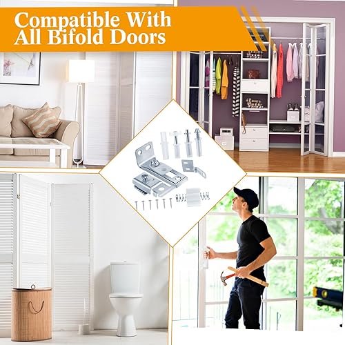 Miniatura 7 de Paquete de 12 kits de hardware de puerta plegable para armario, kit de reparación de puerta de armario, incluye riel de rueda guía de 78 a 1
