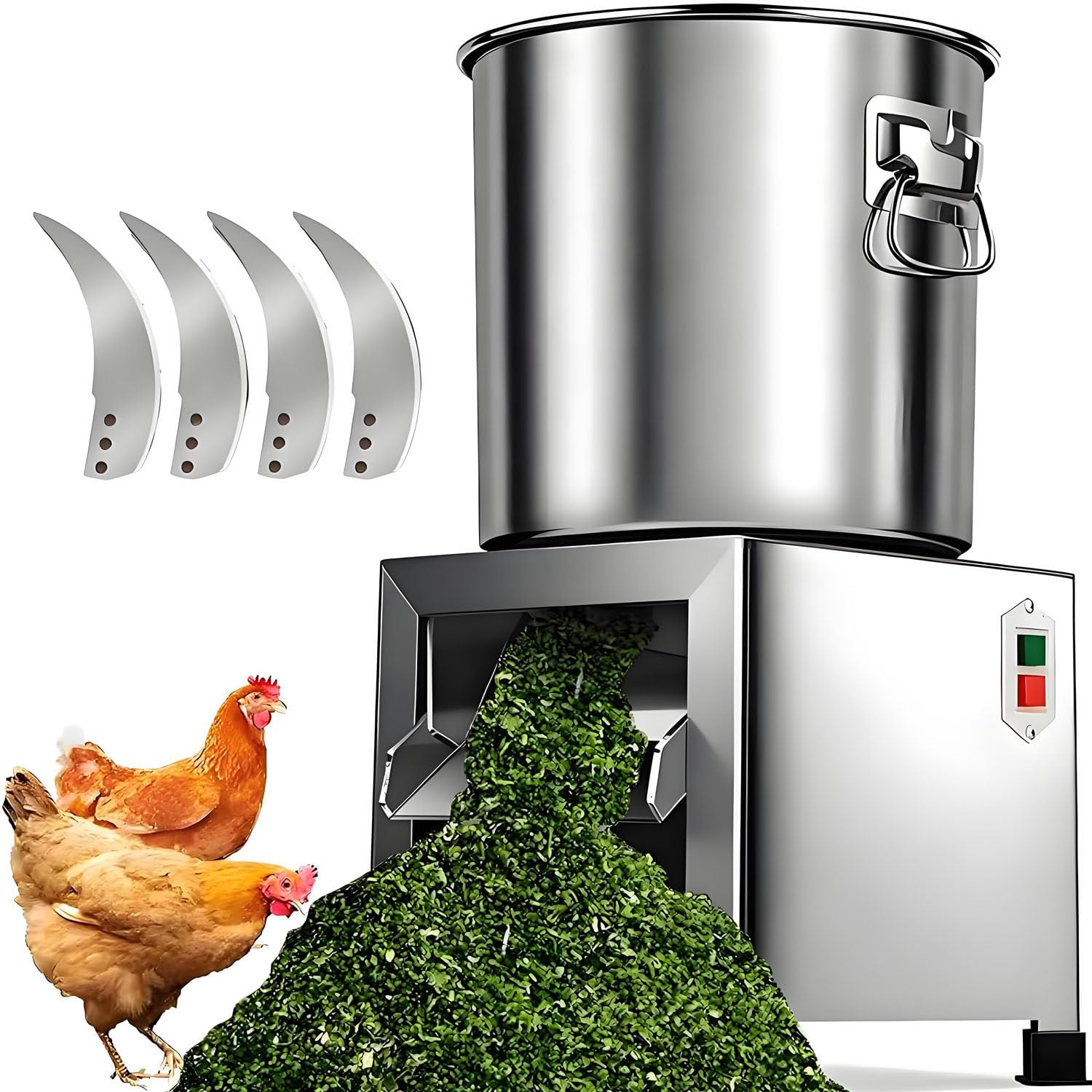 Procesador de alimento para Aves, Picador eléctrico de Verduras, Corte rápido de 3500 RPM, Rendimiento de 50 a 200 kg/h, con 4 Cuchillas, para una alimentación Animal eficiente. 220V-1800W