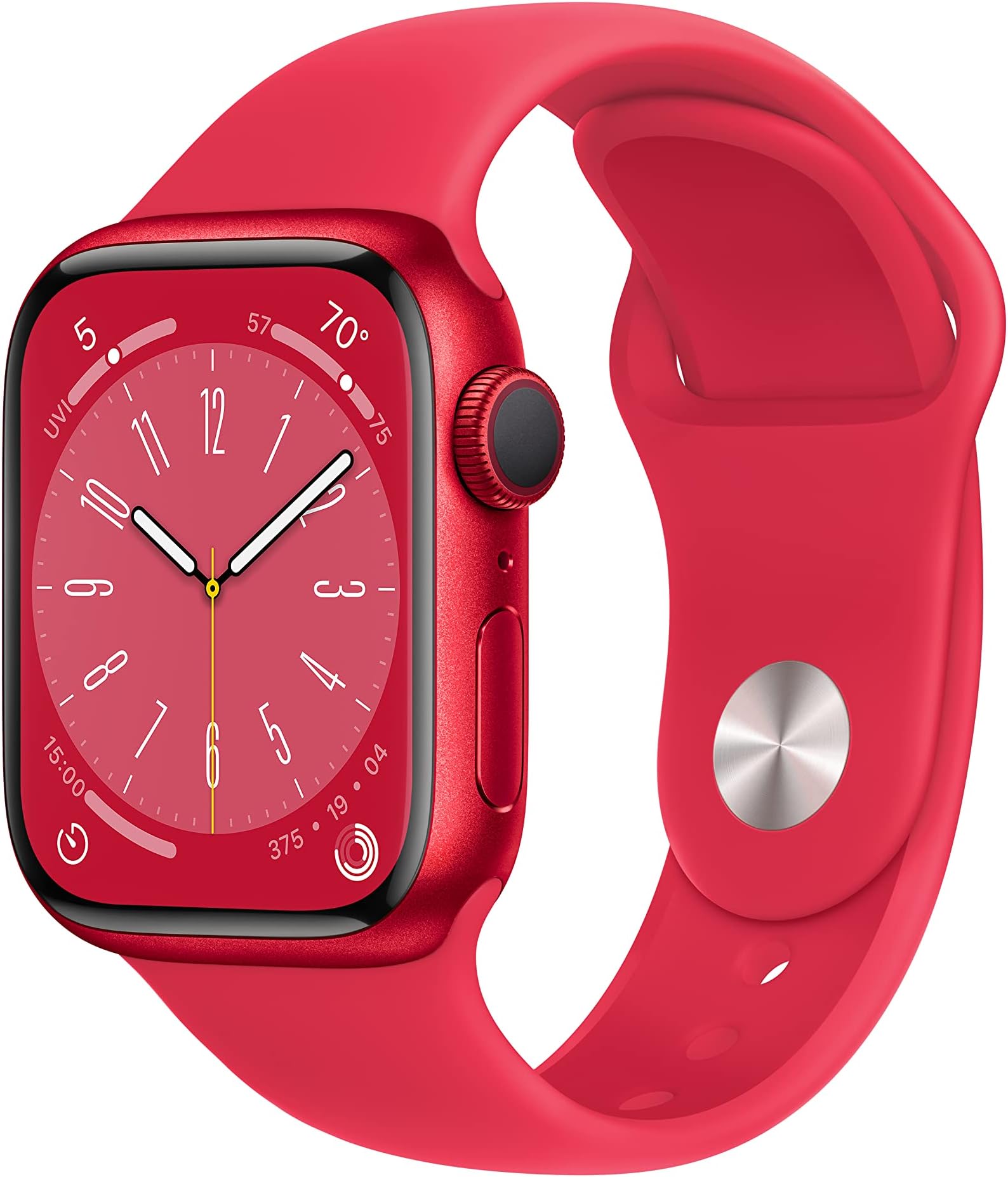 Watch Series 8 [GPS 41mm] Smart Watch w/ (Product) RED Aluminum Case with (Product) RED Sport Band - M/L. Fitness Tracker, Blood Oxygen & ECG Apps, Always-On Retina Display, Water Resistant