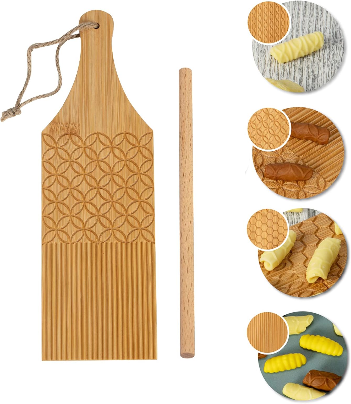 Combo Garganelli Board and Gnocchi Stripper Spaghetti Macaroni Pasta Board Bamboo Rolling Cavatelli Pasta Maker Gnocchi Roller Kitchen Gift Ideas