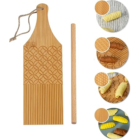 YORSEEK Combo Garganelli Board and Gnocchi Stripper Spaghetti Macaroni Pasta Board Bamboo Rolling Cavatelli Pasta Maker Gnocchi Roller Kitchen Gift Ideas