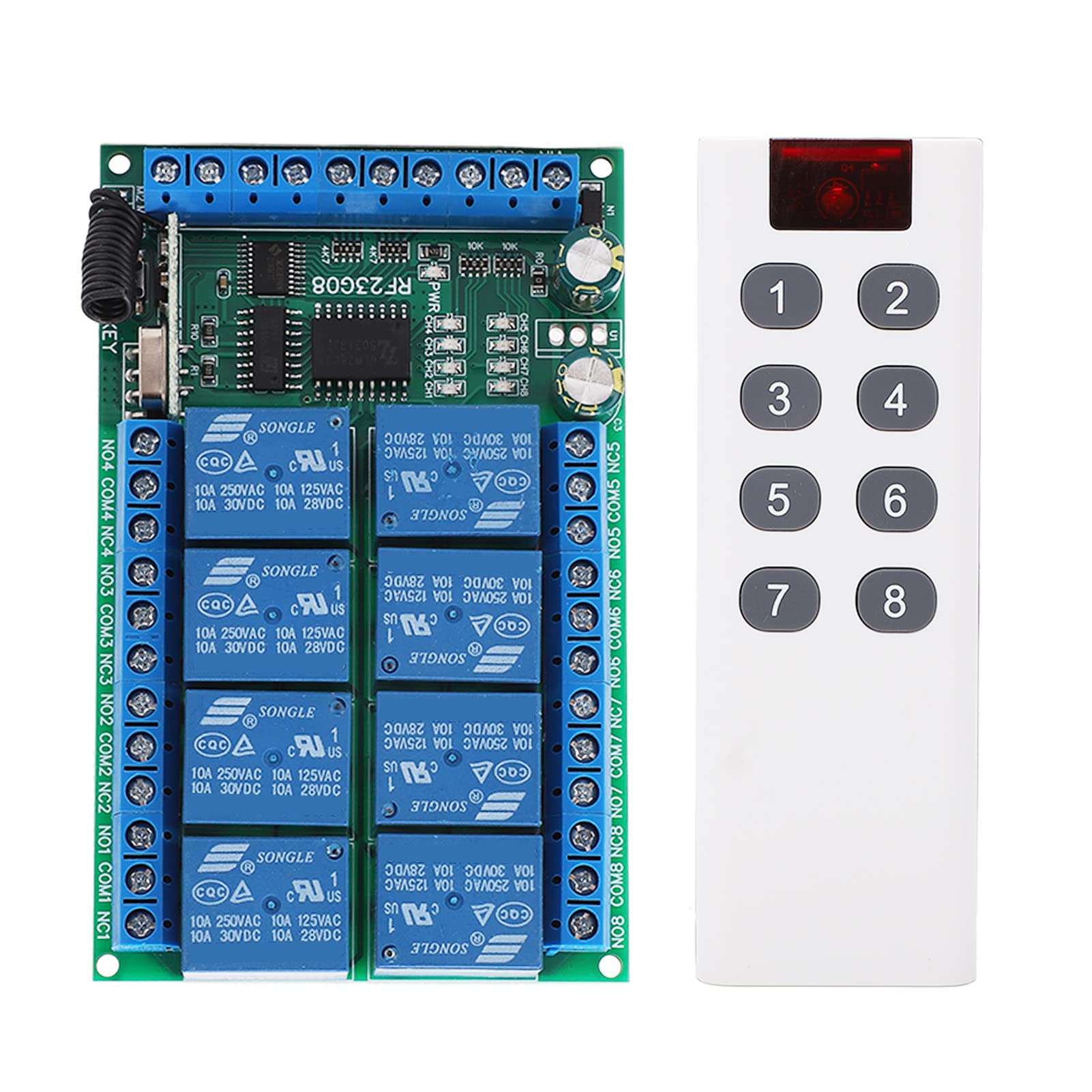 8-Kanal-Fernbedienungsmodul 100 M Fernbedienung mit Fester Codierung Drahtloser Fernbedienungsschalter Multifunktionales Relaismodul (12V)