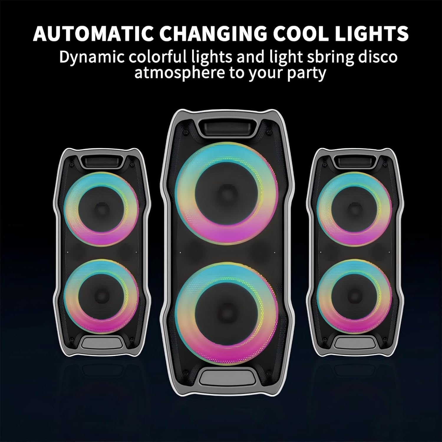 VeGue Karaoke Machine, Wireless Bluetooth PA System for Adults & Kids with Dual 8'' Subwoofers, 2 UHF Wireless Mics, Colorful LED Lights, Ideal for Home Karaoke, Party, Stage Performance (VS-0808) - Image 3