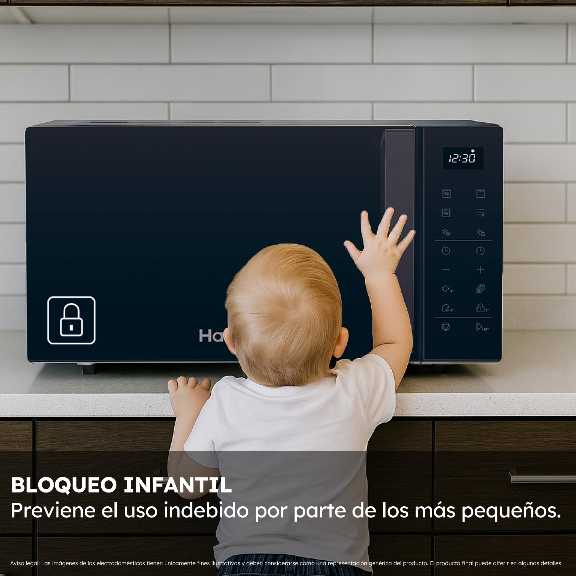 Haier Series 2 HAMGI23S2STB Microondas con grill, 23L, Potencia 900W, Potencia Grill 1000W, 6 Niveles de Potencia, 6 Funciones, Interfaz táctil, 8 Automenús, Negro