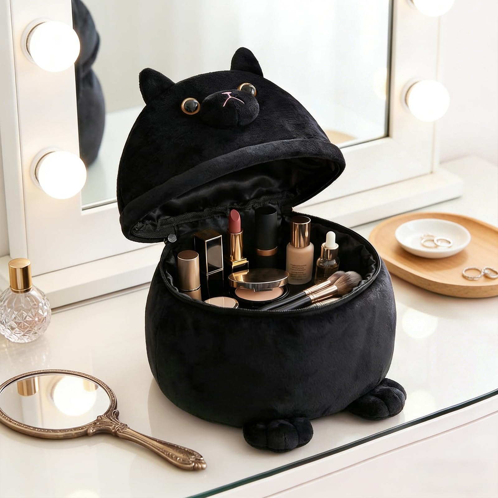 Lustige Katzen-Kosmetiktasche für Frauen, Mädchen & Katzenliebhaber – Große Schminktasche in Katzenform & Make-up Organizer – Witziges Geschenk zu Geburtstag, Halloween, Muttertag oder Ostern