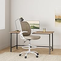 Vista 2 de Primy Silla de Dibujo Silla Alta de Oficina con Reposabrazos Abatibles Silla Ejecutiva Ergonómica de Computadora para Escritorio de Pie con Soporte